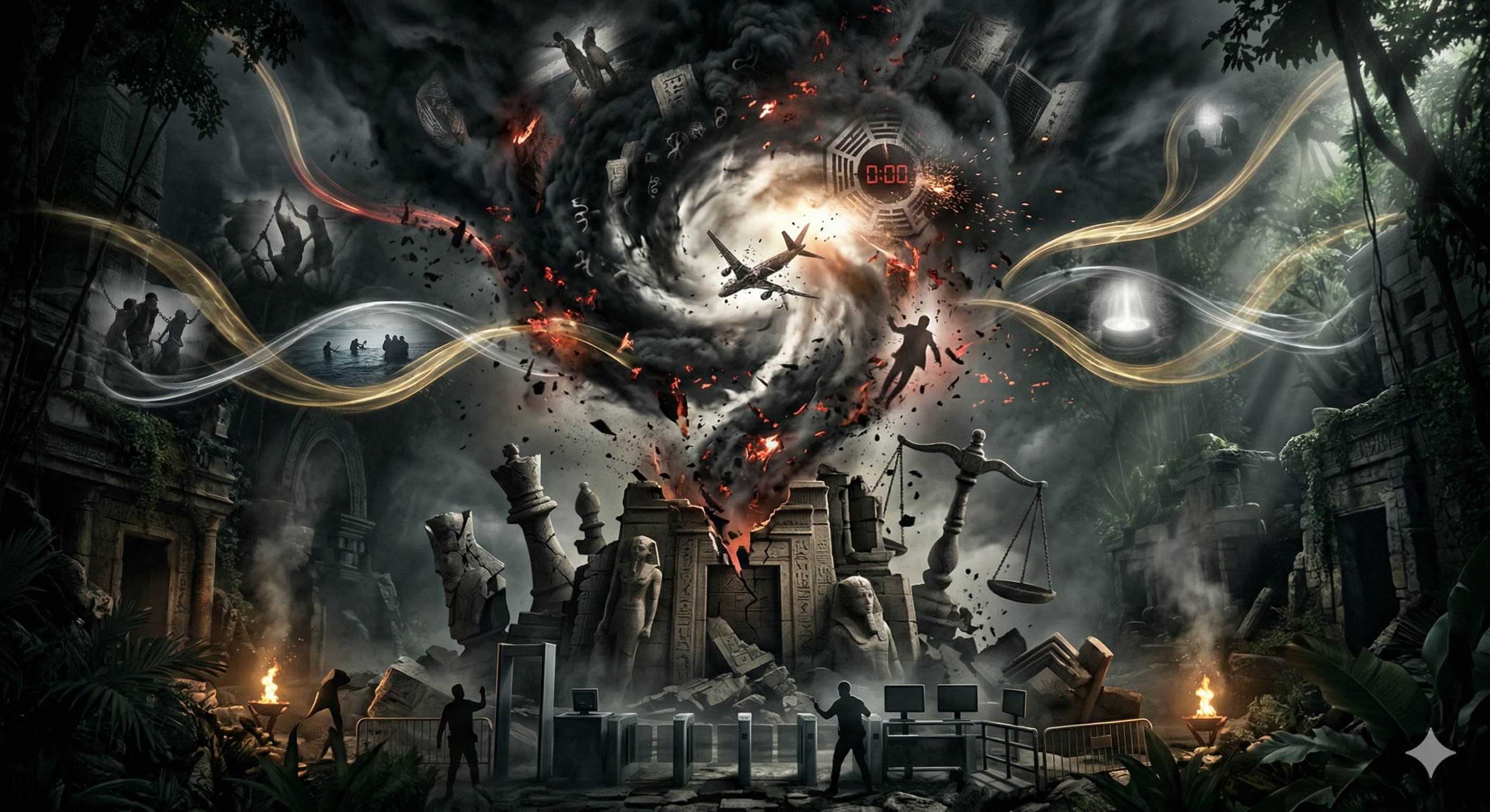 Archaic visualization of the dynamic Source as the architectural origin of The Smoke Monster: Lost’s Mythology.