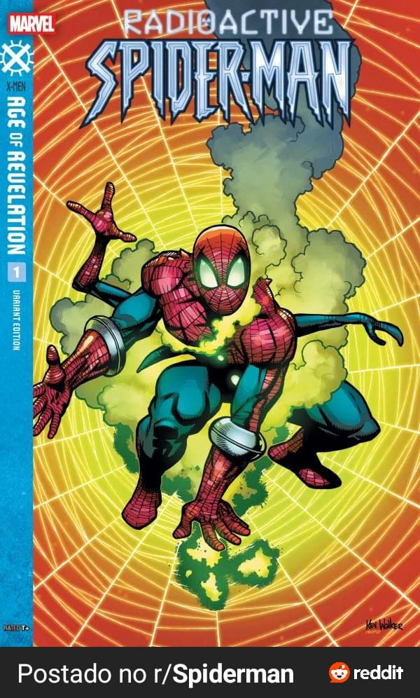 Archaic visualization of the dynamic cellular decay and toxic biology defining Spider-Man: The Radioactive Variant.